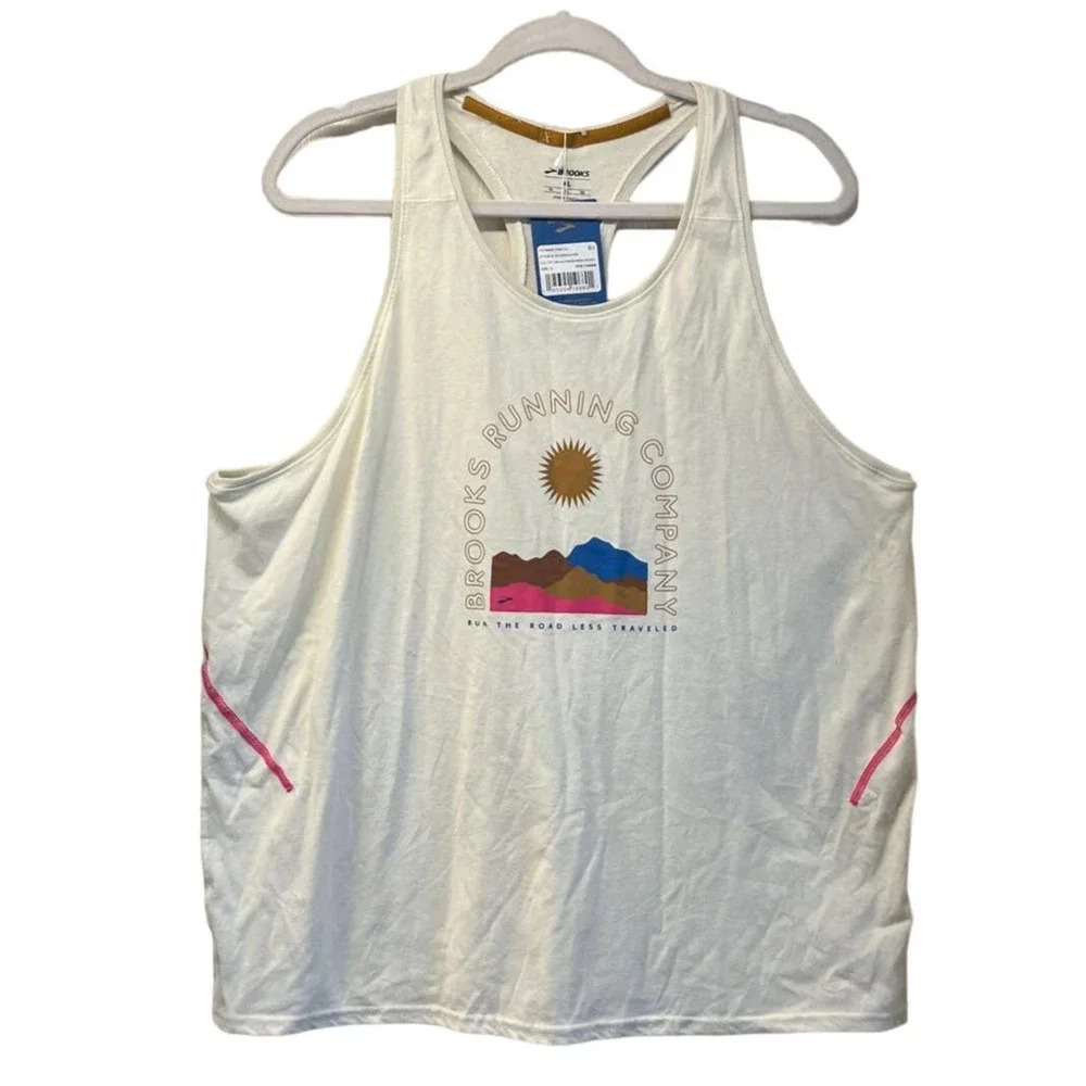 Brooks Womens Size XL Distance Tank 2.0 Mist Ochre Sunrise Scenic NEW